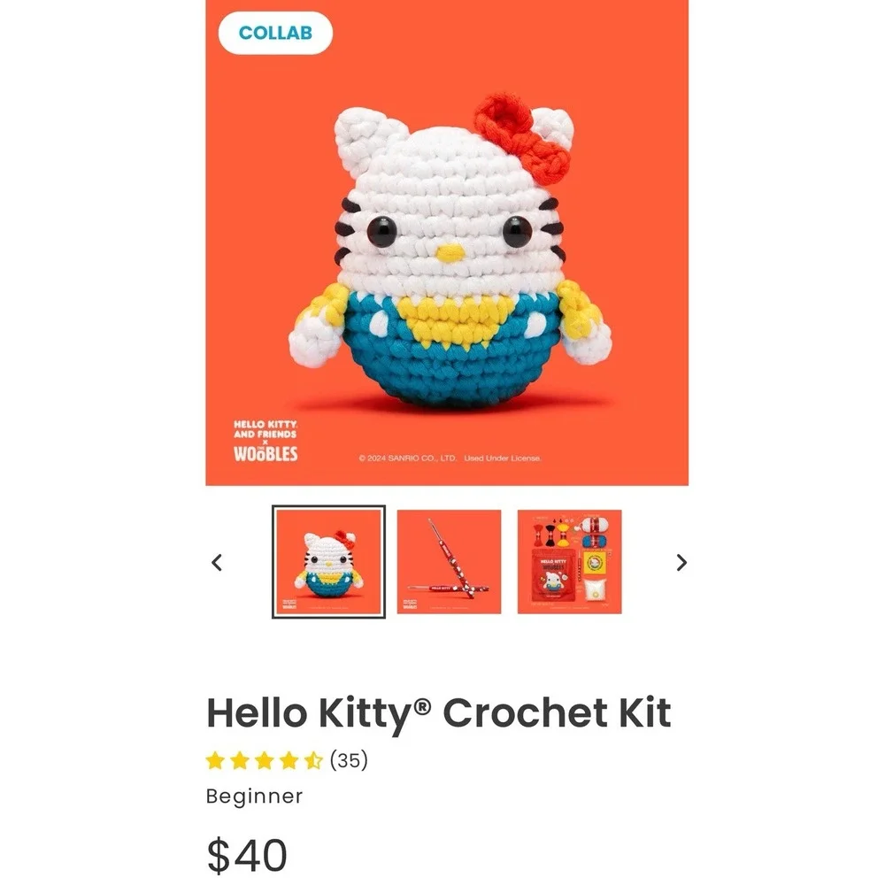 The Woobles Wobbles Crochet Kit For Beginners Hello Kitty Brand New - Picture 9 of 10